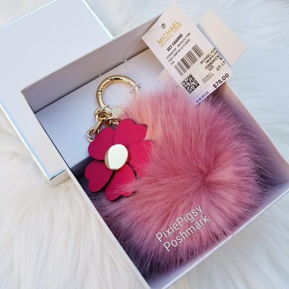 Michael Kors Pink Pom Pom Fur Ball Keychain Fob - Picture 3 of 6